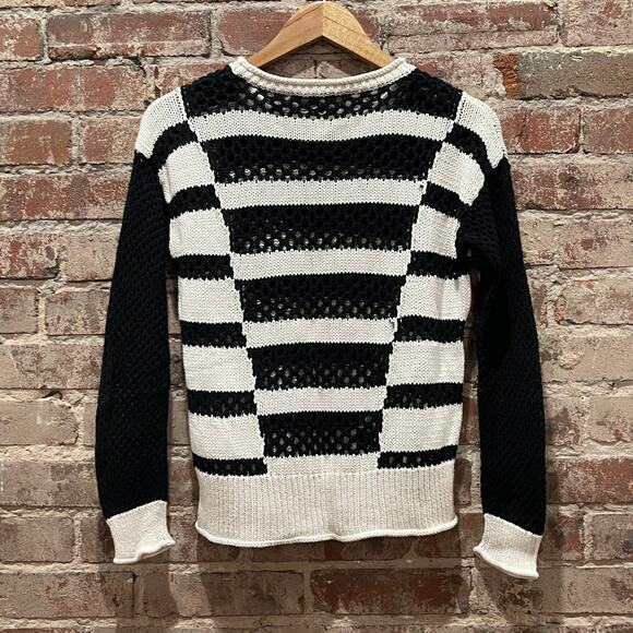 Rebecca Taylor Intarsia Pullover Open Knit Striped Size Medium - Picture 6 of 8